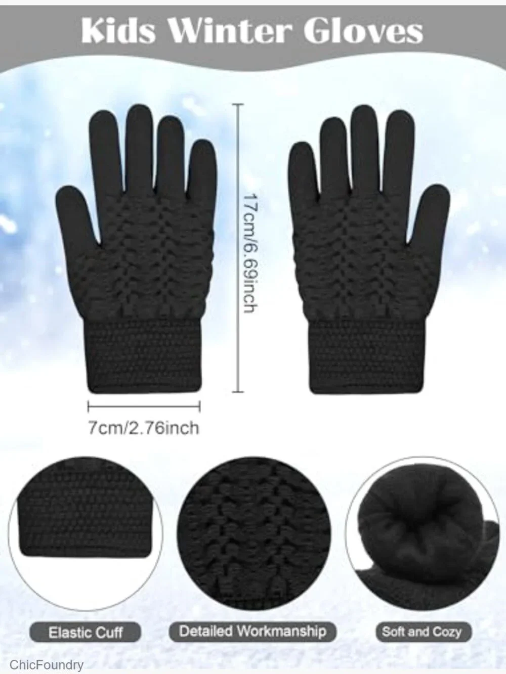 Kids Winter Pompom Hat and Gloves Set Fleece Lined Warm